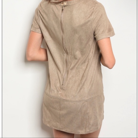 Soft Suede Khaki Dress with Gold Zipper and Gold Snap Button Detail - Picture 2 of 2